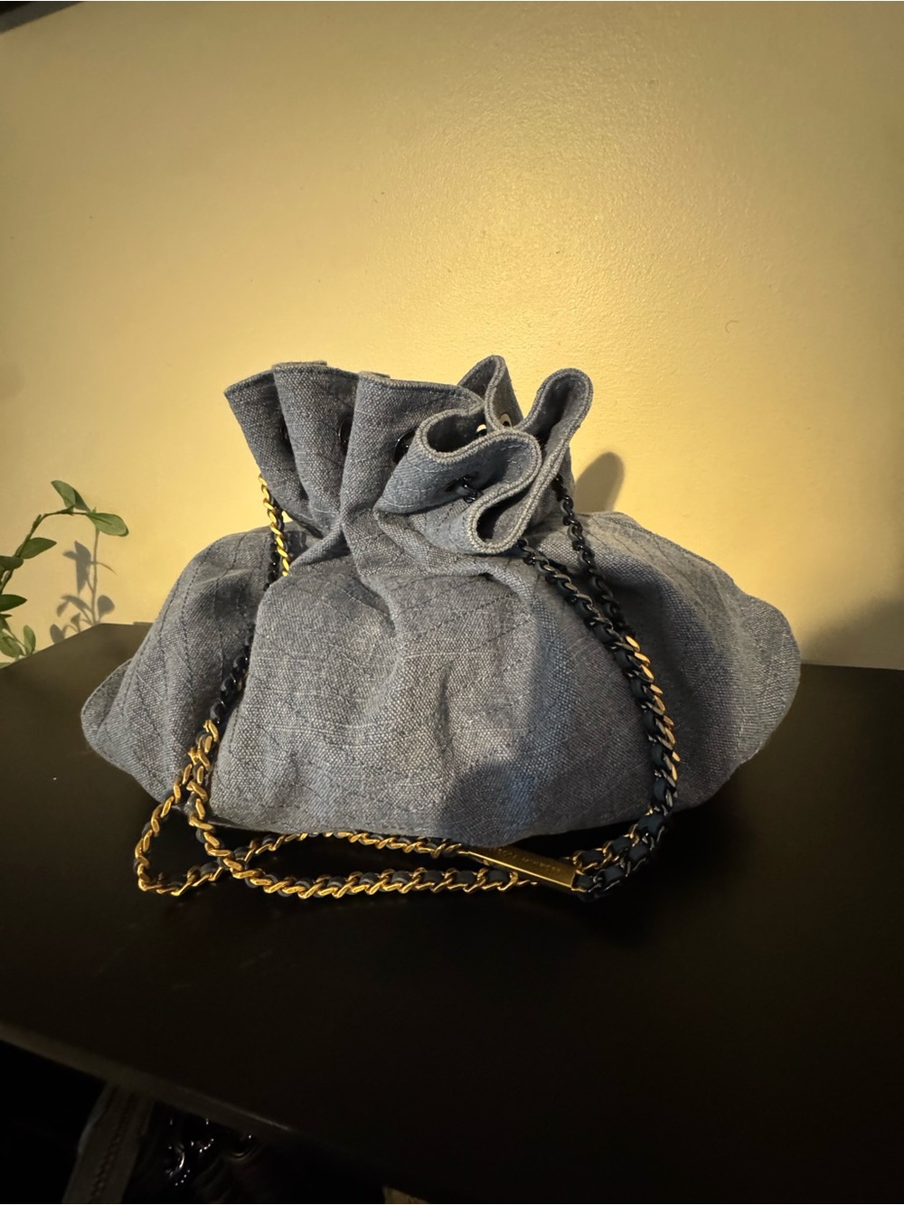 Rebecca Minkoff Denim Drawstring Shoulder Bag with Chain Strap